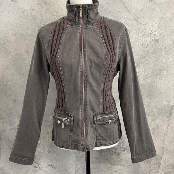 ACEZUNG Jean Jacket with Cable Knit Sweater Design - Picture 4 of 16